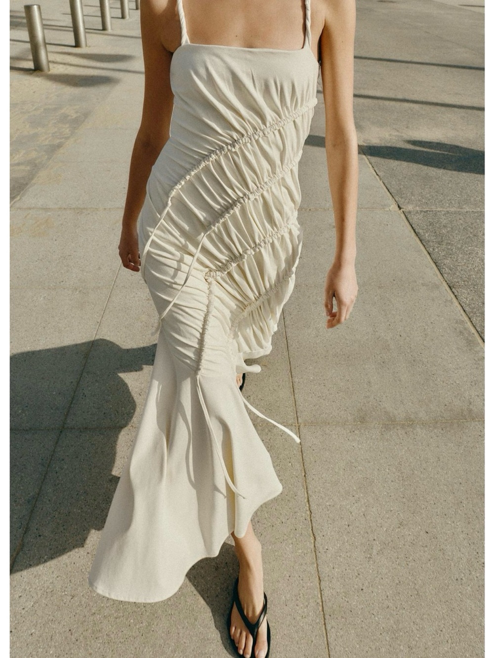 ZARA LONG DRAPED GATHERED DRESS S NWT
